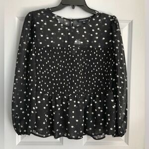 ZAC & RACHEL WOMENS'S TOP SIZE PETITE MEDIUM BLOUSE BLACK WITH WHITE POLKA DOST